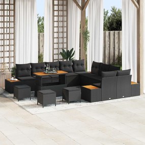 vidaXL Σετ Καναπέ Κήπου με μαξιλάρι 14 pcs Μαύρο Πολυ ράταν