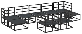 vidaXL Σετ Καναπέ Κήπου με μαξιλάρι 9 pcs Μαύρο Αλουμίνιο