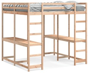 vidaXL Κρεβάτι Υπερυψωμένο Γραφείο/Σκάλα 140x200 εκ. Μασίφ Ξύλο Πεύκου