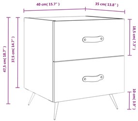 Κομοδίνα 2 τεμ. Καφέ Δρυς 40 x 35 x 47,5 εκ. από Επεξεργ. Ξύλο - Καφέ