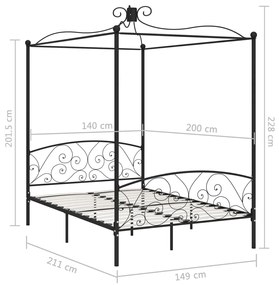 vidaXL Πλαίσιο Κρεβατιού με Ουρανό Μαύρο 140 x 200 εκ. Μεταλλικό