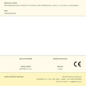 Πολύπριζο για Πρίζες 5 Θέσεων με Διακόπτη EDM 41824 Λευκό 3680 W 250 V (1,5 m)