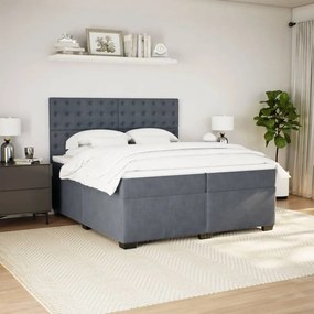 Κρεβάτι Boxspring με Στρώμα Σκούρο Γκρι 200x200 εκ. Βελούδινο - Γκρι