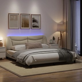 Πλαίσιο Κρεβατιού με LED Κρεμ 180x200 εκ. Υφασμάτινο - Κρεμ