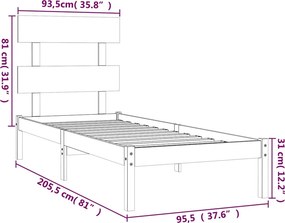vidaXL Πλαίσιο Κρεβατιού 90 x 200 εκ. από Μασίφ Ξύλο