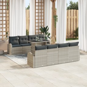 vidaXL Σετ Καναπέ Κήπου 9 Τεμαχίων με Μαξιλάρια Ανοιχτό Γκρι Ρατάν