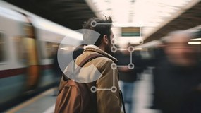 Intra Συλλεκτικό Ξύλινο Παζλ Plywood 4mm - Άνδρας που περπατά στο σταθμό του μετρό με το σακίδιο Σε Ξύλινο Κουτί - Διαστάσεις Puzzle: 10x10 cm – 25 κομμάτια