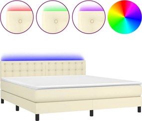 vidaXL Κρεβάτι Boxspring με Στρώμα &amp; LED Κρεμ 180x200 εκ. Συνθ. Δέρμα