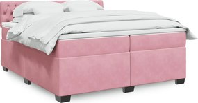 vidaXL Κρεβάτι Boxspring με Στρώμα Ροζ 200x200 εκ. Βελούδινο