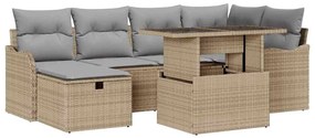vidaXL Σετ Καναπέ Κήπου με μαξιλάρι 7 pcs Μπεζ Πολυ ράταν