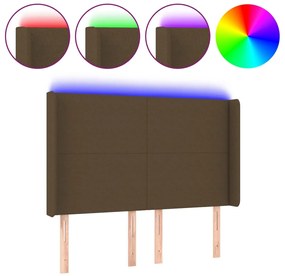 vidaXL Κεφαλάρι Κρεβατιού LED Σκούρο Καφέ 147x16x118/128εκ. Υφασμάτινο