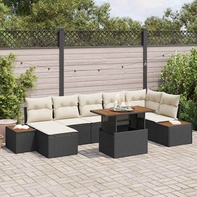 vidaXL Σέτ φαγητού για κήπο με μαξιλάρι 8 pcs Μαύρο, Μπεζ