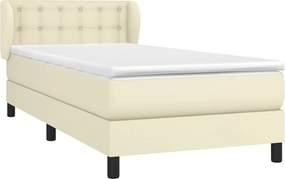 vidaXL Κρεβάτι Boxspring με Στρώμα Κρεμ 90x190 εκ. από Συνθετικό Δέρμα