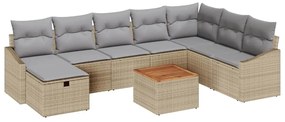 vidaXL Σετ Καναπέ Κήπου με μαξιλάρι 9 pcs Μπεζ Πολυ ράταν