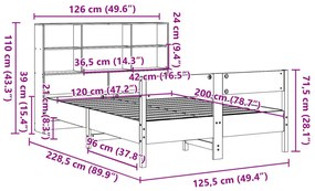 Κρεβάτι Βιβλιοθήκη Χωρίς Στρώμα 120x200 εκ Μασίφ Ξύλο Πεύκο - Καφέ