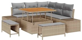 vidaXL Σετ Καναπέ Κήπου με μαξιλάρι 8 pcs Μπεζ Πολυ ράταν