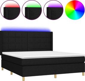vidaXL Κρεβάτι Boxspring με Στρώμα &amp; LED Μαύρο 160x200 εκ. Υφασμάτινο