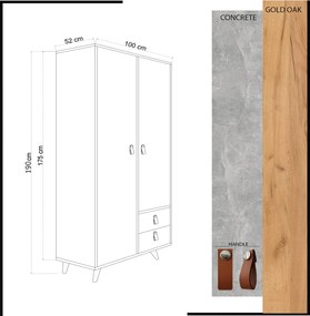 Διφυλλη Ντουλαπα Δρυς/Γκρι SUWON 52x90x192