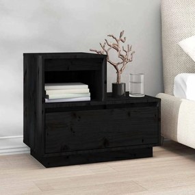 vidaXL Κομοδίνα 2 τεμ. Μαύρα 60 x 34 x 51 εκ. από Μασίφ Ξύλο Πεύκου