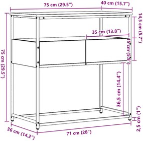 vidaXL Τραπέζι κονσόλας Μαύρη Οξυά 75 x 40 x 75 cm Επεξεργασμένο ξύλο