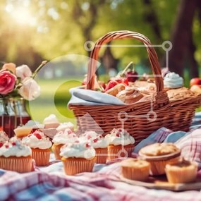 Σετ των 2 Intra Συλλεκτικό Ξύλινο Παζλ Plywood  4mm - Καλάθι για πικνίκ με cupcakes, καφέ και λουλούδια Σε Ξύλινο Κουτί - Διαστάσεις: 10x10 cm – 25 κομμάτια