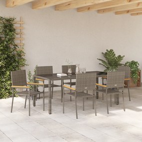vidaXL Σετ Τραπεζαρίας Κήπου 7 Τεμαχίων Γκρι Ρατάν Πολυαιθυλενίου