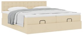 vidaXL Οθωμανικό κρεβάτι με στρώματα Κρέμα 180x200cm ύφασμα