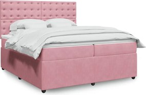 vidaXL Κρεβάτι Boxspring με Στρώμα Ροζ 200x200 εκ. Βελούδινο