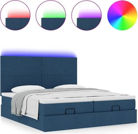 vidaXL Οθωμανικό κρεβάτι με στρώματα &amp; LEDs Μπλε 180x200cm ύφασμα
