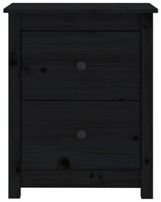 Κομοδίνα 2 τεμ. Μαύρα 50 x 35 x 61,5 εκ. από Μασίφ Ξύλο Πεύκου - Μαύρο