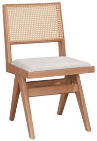 Καρέκλα Winslow pakoworld ξύλο rubberwood ανοικτό καρυδί-pvc rattan φυσικό-ύφασμα γκρι | Συσκευασία 2 τμχ