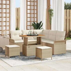 vidaXL Σετ Καναπέ Κήπου Ρυθμιζόμενο ύψος 8 pcs Μπεζ συνθετικό ρατάν