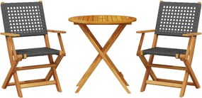 vidaXL Σετ Επίπλων Bistro 3 τεμ. Μαύρο Ρατάν/Μασίφ Ξύλο