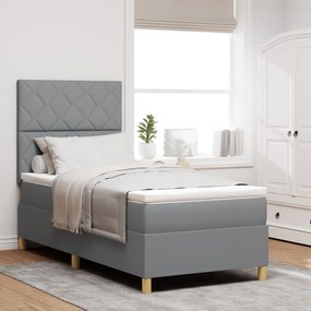 vidaXL Box Spring Bed with Mattress Light Grey 100x200 εκ. Ύφασμα