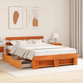 vidaXL Σκελετός Κρεβατιού Καφέ κεριού 160 x 200 cm Μασίφ ξύλο πεύκου