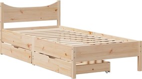 vidaXL Πλαίσιο Κρεβατιού με Συρτάρια 75x190εκ. Μασίφ Πεύκο