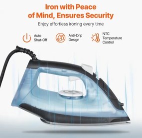 VEVOR Steam Iron 1600W Iron for Clothes Auto Shut-Off Self-Cleaning for Ironing