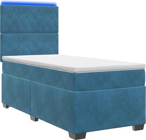 vidaXL Κρεβάτι box spring με στρώμα Μπλε 90 x 200 cm Βελούδο