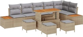 vidaXL Σετ Καναπέ Κήπου με μαξιλάρι 10 pcs Μπεζ Πολυ ράταν