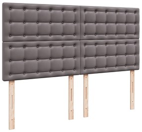 Κρεβάτι Boxspring με Στρώμα Γκρι 200x200 εκ. Συνθετικό Δέρμα - Γκρι