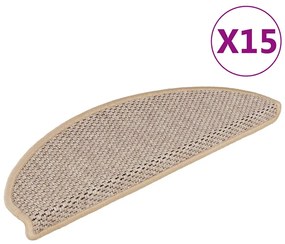 vidaXL Πατάκια Σκάλας Αυτοκόλλητα 15τεμ. Όψη Σιζάλ Αν. Μπεζ 65x21x4εκ.