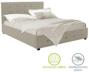 Κρεβάτι Roi (Για Στρώμα 160x200cm) 006-000046 Με Αποθηκευτικό Χώρο 173x219x110cm Ecru Υπέρδιπλo