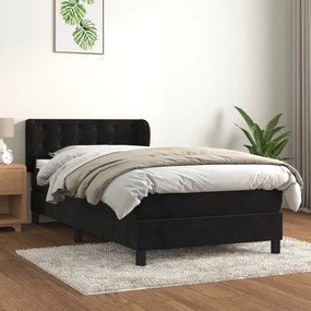 Κρεβάτι Boxspring με Στρώμα Μαύρο 90x190 εκ. Βελούδινο