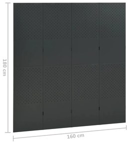 vidaXL Διαχωριστικό Δωματίου με 4 Πάνελ Ανθρακί 160 x 180 εκ. από Ατσάλι