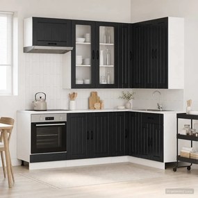 vidaXL Μονάδα κουζίνας LUCCA 8 pcs Μαύρο Επεξεργασμένο Ξύλο