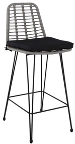 Σκαμπό Bar Με Πλάτη SALSA Γκρι/Μαύρο Wicker/Μέταλλο 45x55x75/113cm