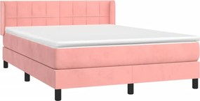 vidaXL Κρεβάτι Boxspring με Στρώμα Ροζ 140x190 εκ. Βελούδινο