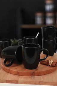 Stewehome Σετ 6 κεραμικές κούπες 300 ml μαύρες Μαύρο
