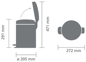 Κάδος απορριμμάτων με πεντάλ Brabantia NewIcon 649012, 5 L, Ομαλό κλείσιμο, Αντιολισθητική βάση, Γκρι