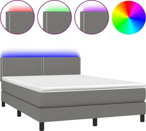 vidaXL Κρεβάτι Boxspring με Στρώμα &amp; LED Σκ.Γκρι 140x200 εκ Υφασμάτινο